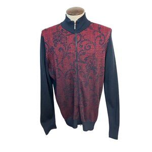 Dalmine Mens Red & Black Full-Zip Merino Wool Sweater Jacket Italy Size Large